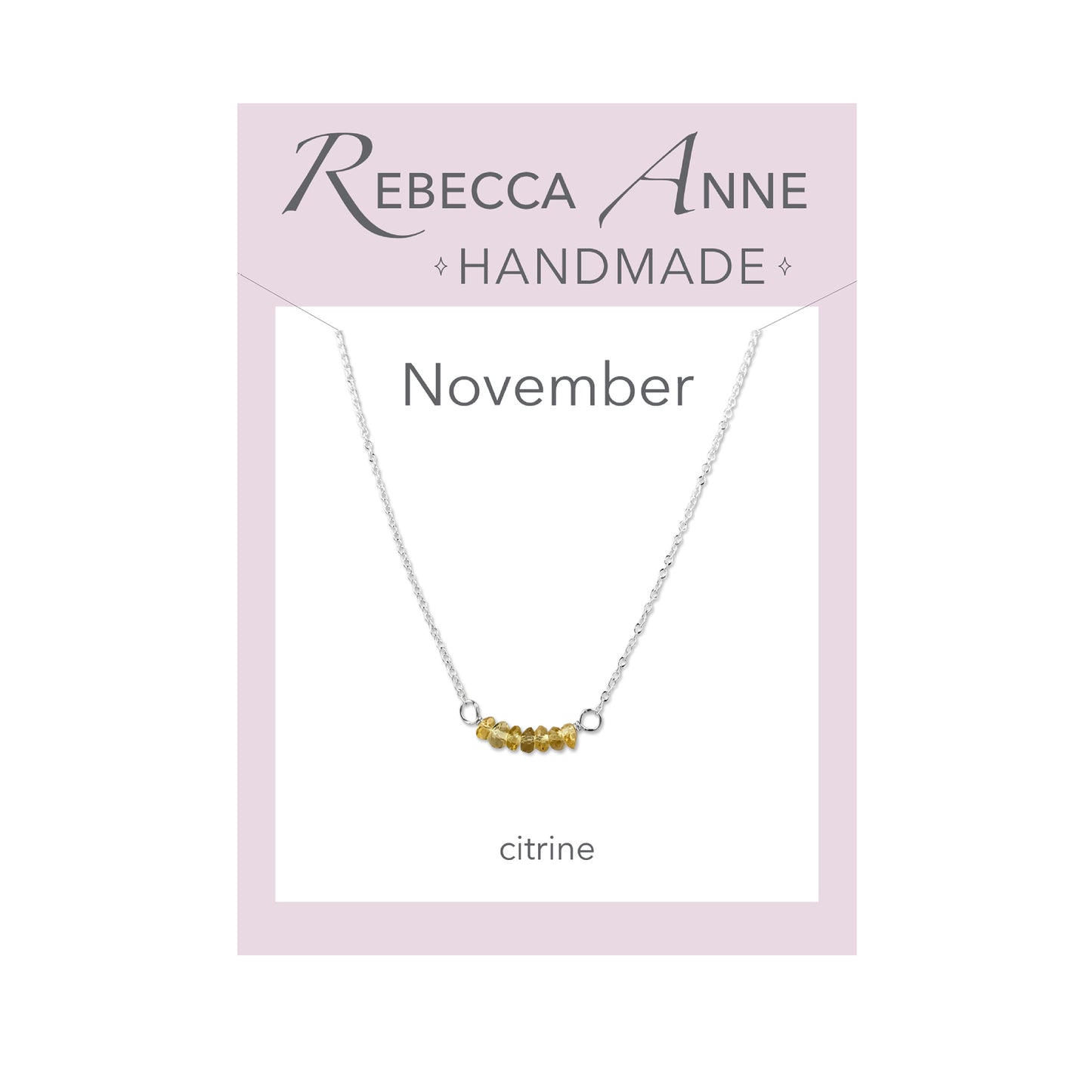 Sterling Silver Citrine November Birthstone Bar Necklace