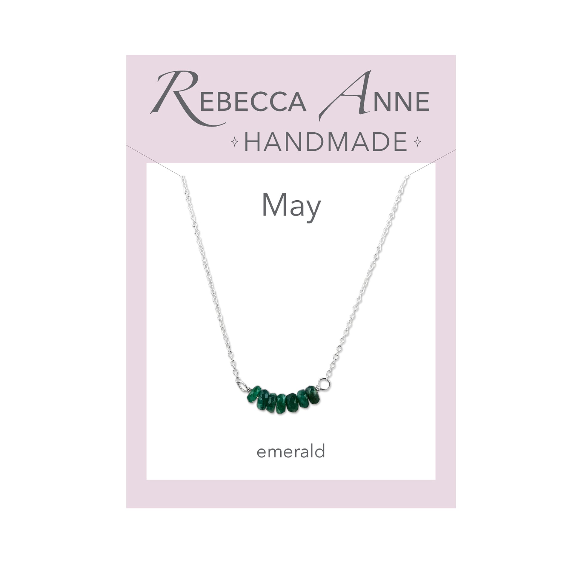 Sterling Silver Emerald May Birthstone Bar Necklace