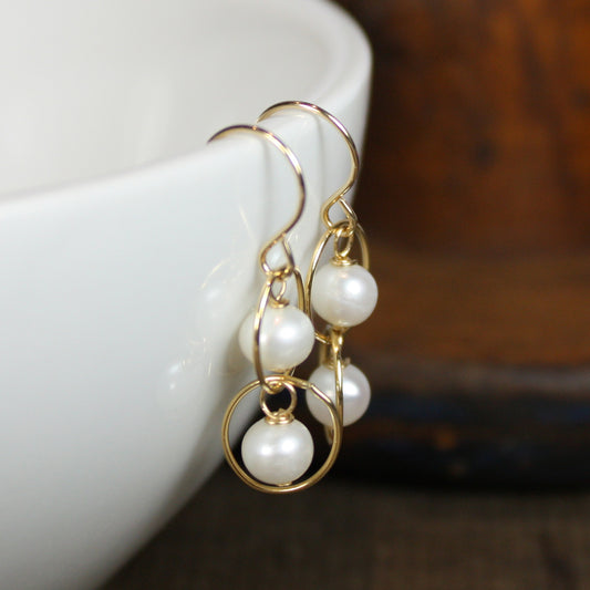 Handmade Pearl and Gold Circle Earrings