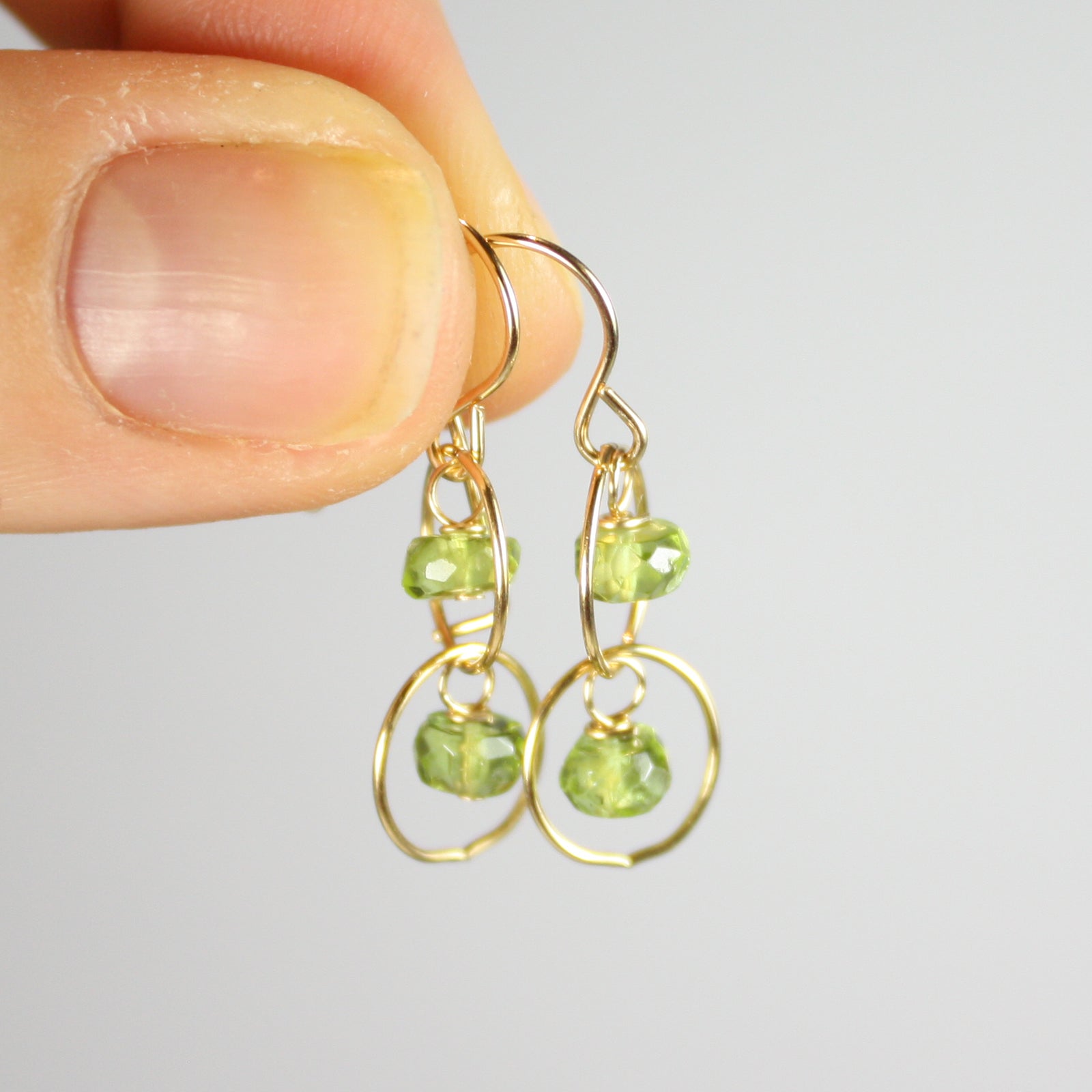 Handmade Peridot and Gold Circle Earrings