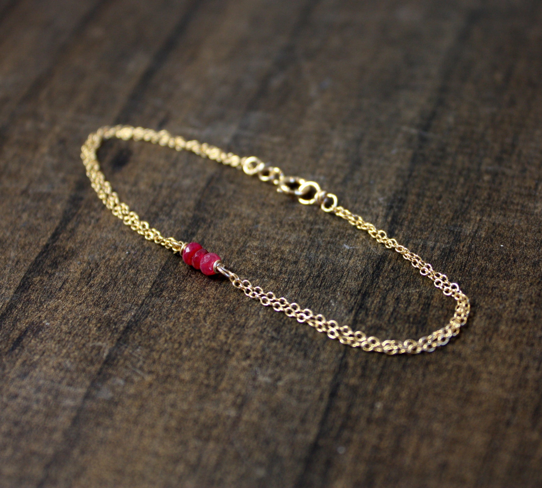 Handmade Ruby and Gold Birthstone Bracelet