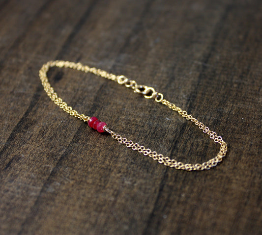 Handmade Ruby and Gold Birthstone Bracelet