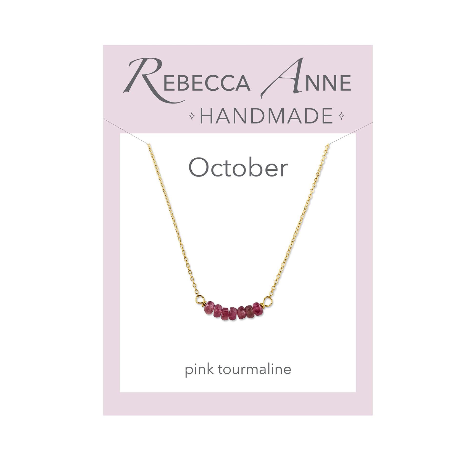 Pink Tourmaline Gold October Birthstone Bar Necklace