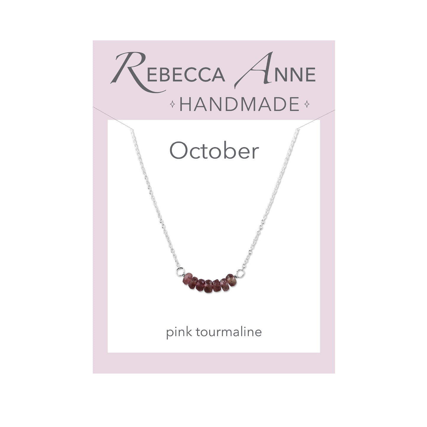 Sterling Silver Pink Tourmaline October Birthstone Bar Necklace