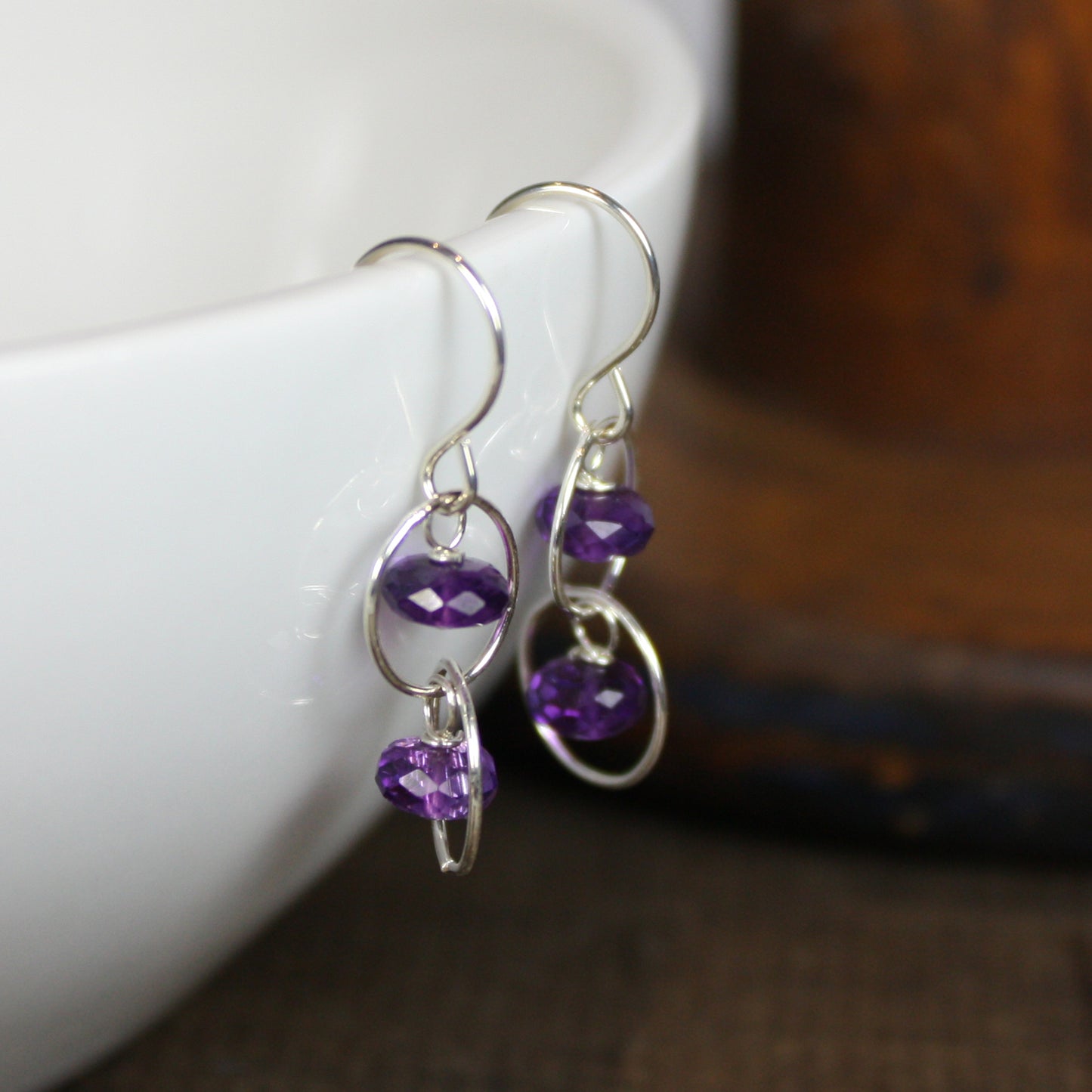 Handmade Amethyst and Sterling Silver Circle Earrings