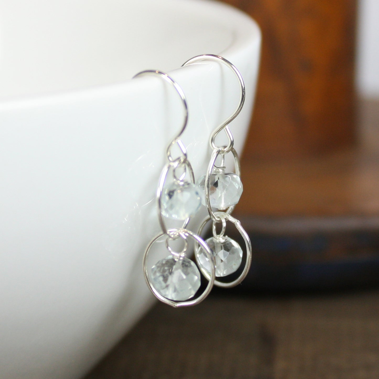 Handmade Aquamarine and Sterling Silver Circle Earrings