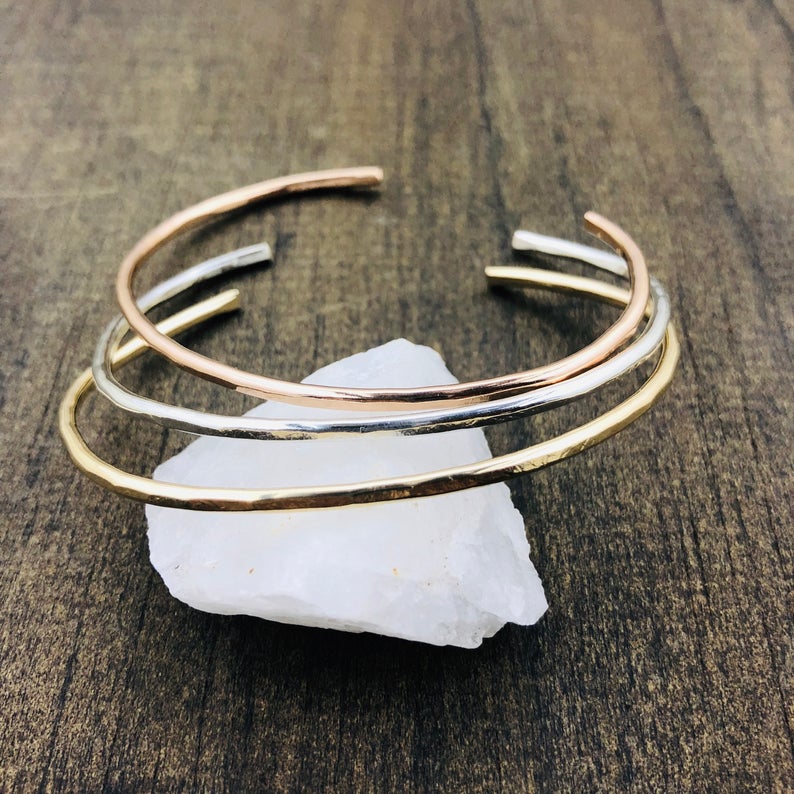 Hammered Cuff Bracelet - Silver, Gold, Rose Gold